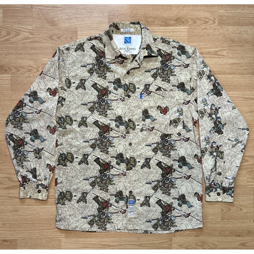 Marc Ecko mens Medium The Blue Rhino Exhibit Long Sleeve‎ Shirt Unique Samurai